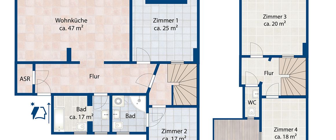 Kreativ? Diese Großwohnung sucht Selbermacher! 4-5 Zimmer auf 2 Etagen, Küche, 2 Bäder, Terrasse - Photo 1