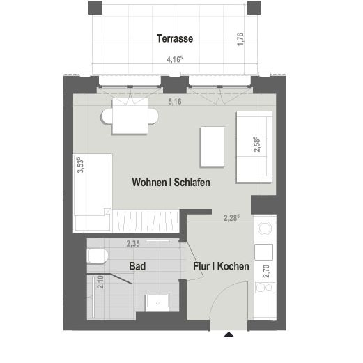 Service-Wohnen mit Einbauküche & Terrasse! - Foto 1