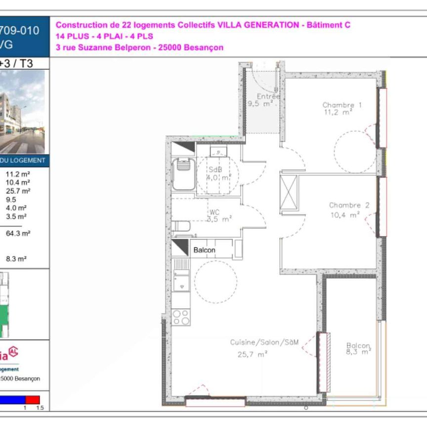 Location : Appartement 3 pièces 64 m2 – BESANCON - Photo 2