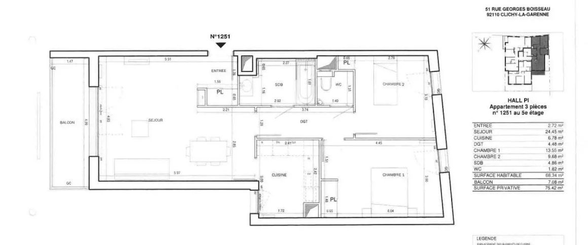 location Appartement T3 DE 68.34m² À CLICHY - Photo 1