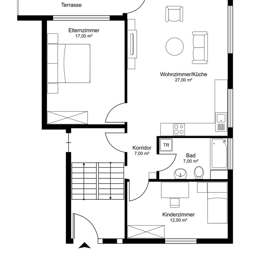 3.5 Zimmer, 70 m², EG - Foto 2