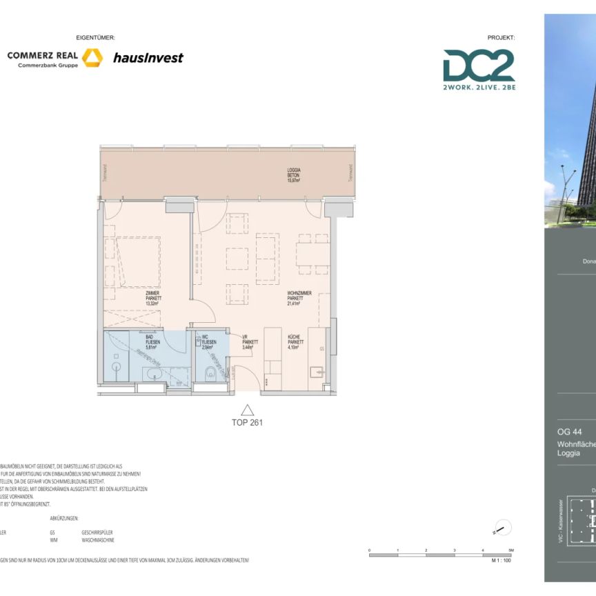 Morning Light & Water View – Stilvolle 2 Zimmer mit Loggia Wohnung im DC2 - Photo 1