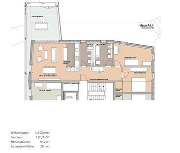 3.5 Zimmer, 91 m², 2. Stock - Foto 4