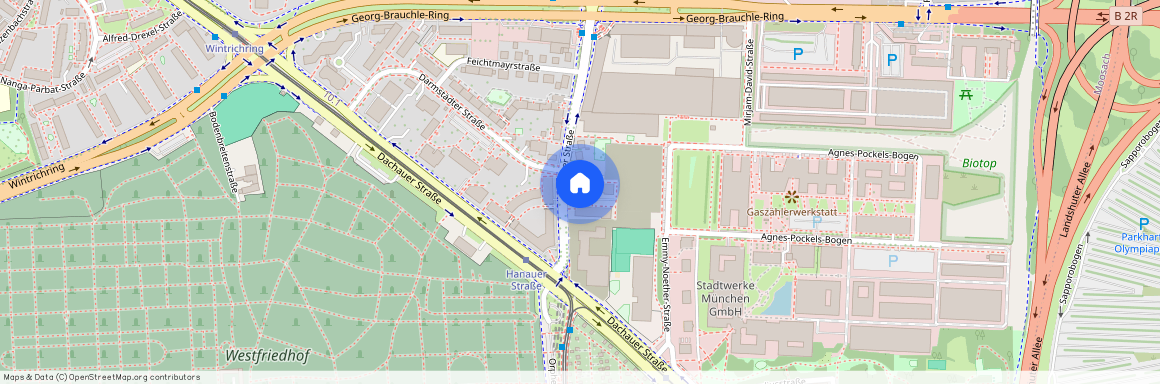 Hanauer Straße, 80992 München Moosach ca. 5, 4 km north-west of Munich-center