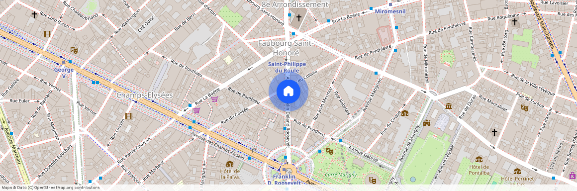 Rue Ponthieu entre rue de Colisée et Avenue Franklin Delano Roosevelt 75008 Paris (8e arrondissement)