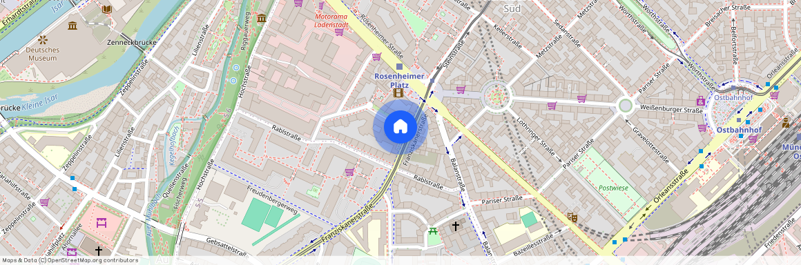 Franziskanerstraße, 81669 München Au-Haidhausen ca. 1, 6 km south-east of Munich-center