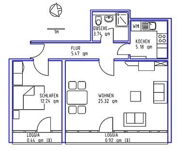 2 Zimmer, Küche, Dusche, 2 Loggien, Aufzug, Tiefgarage, 8. Ebene - Foto 1