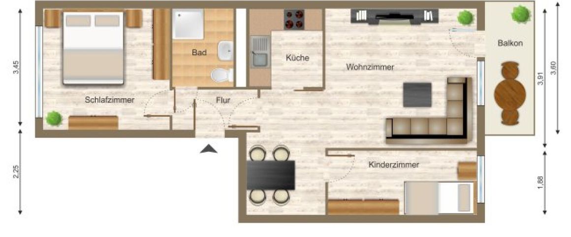 Wohnung, 3 Zimmer (56,39 m²) - Photo 1