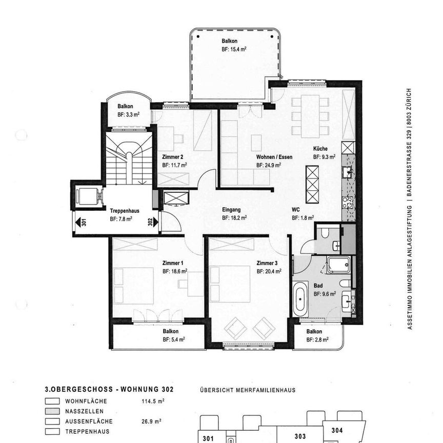 4.5-Zimmer-Wohnung mit vier Balkone im Zentrum von Biel zu vermieten - Foto 1