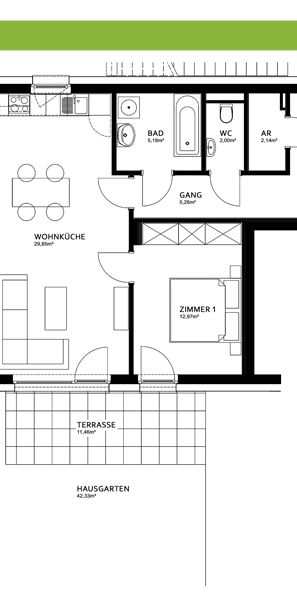 Sonnige 2-Zimmer-Wohnung im Erdgeschoss mit Terrasse und Privatgarten - Photo 2