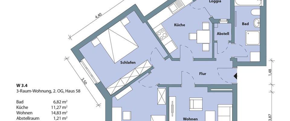 Sanierte 3-Raum-Wohnung im Altbau mit Dusche, Badewanne und Balkon - Foto 1