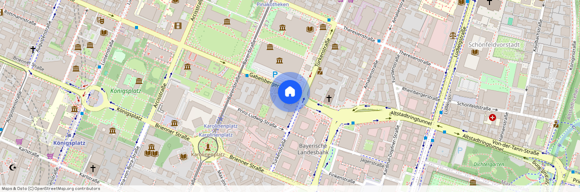 Gabelsbergerstraße, 80333 München Maxvorstadt ca. 1, 9 km north-west of Munich-center