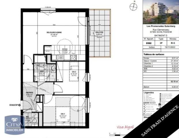 Appartement à louer 3 pièces 63.19m² - Photo 1