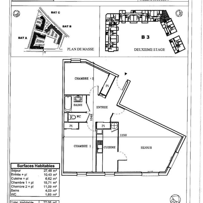 Appartement à louer 3 pièces 77.05m² - Photo 2