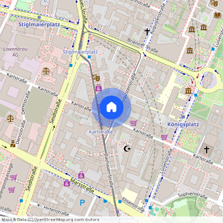 Augustenstraße, 80333 München Maxvorstadt ca. 1, 6 km north-west of Munich-center