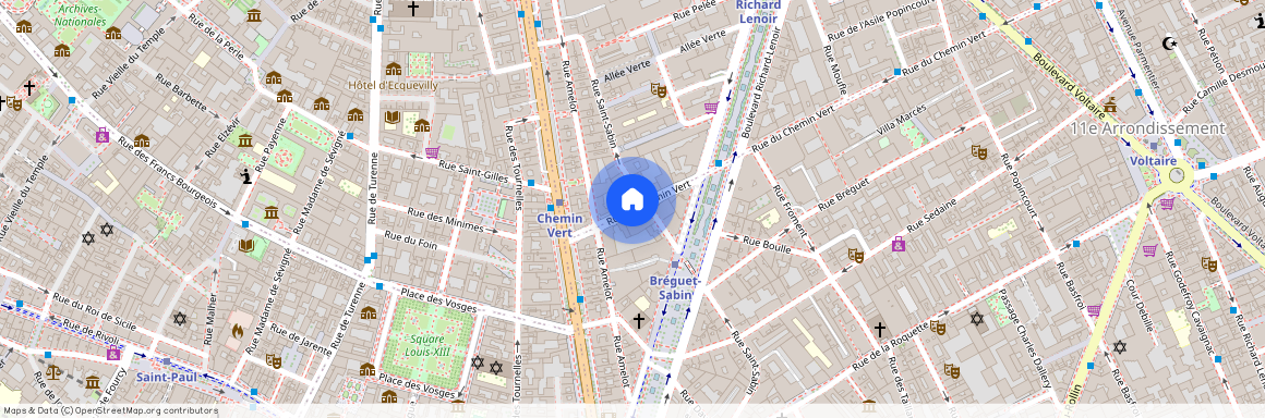 Rue du Chemin vert entre Rue Popincourt et Rue Mouffle 75011 Paris (11e arrondissement)