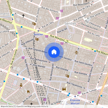 rue des Petits Carreaux entre rue Reaumur et rue Saint-Sauveur 75002 Paris (2e arrondissement)