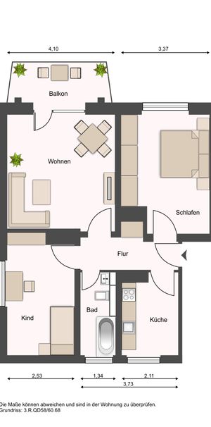 3-Raumwohnung für Familie im Stadtzentrum mit Balkon - Foto 1