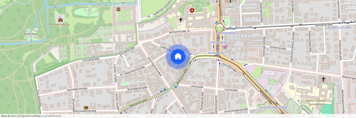 Gaßnerstraße, 80639 München Nymphenburg ca. 5, 6 km west of Munich-center