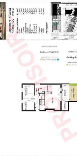 Appartement à louer 3 pièces 63.6m² - Photo 2