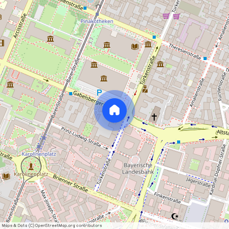 Gabelsbergerstraße, 80333 München Maxvorstadt ca. 1, 9 km north-west of Munich-center