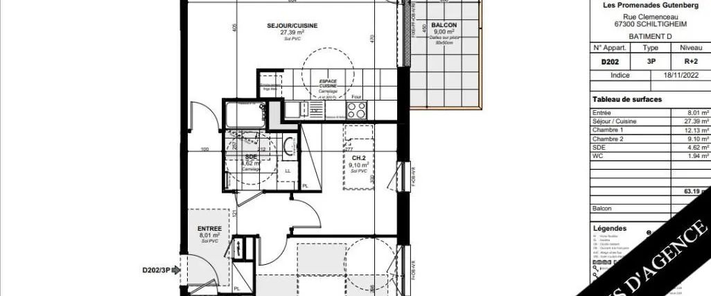 Appartement à louer 3 pièces 63.19m² - Photo 1