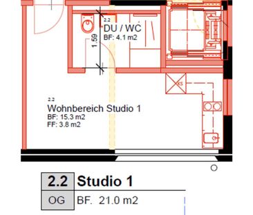 1 Zimmer, 20 m², 1. Stock - Foto 4