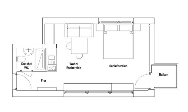 1.5 Zimmer, 31 m², 3. Stock - Photo 1