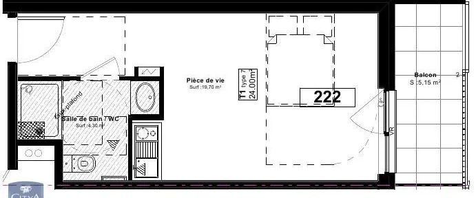 Appartement à louer 1 pièce 24.21m² - Photo 1