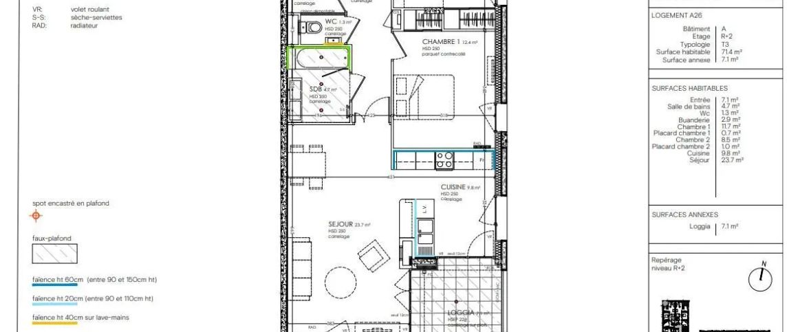 Appartement à louer 3 pièces 71.4m² - Photo 1