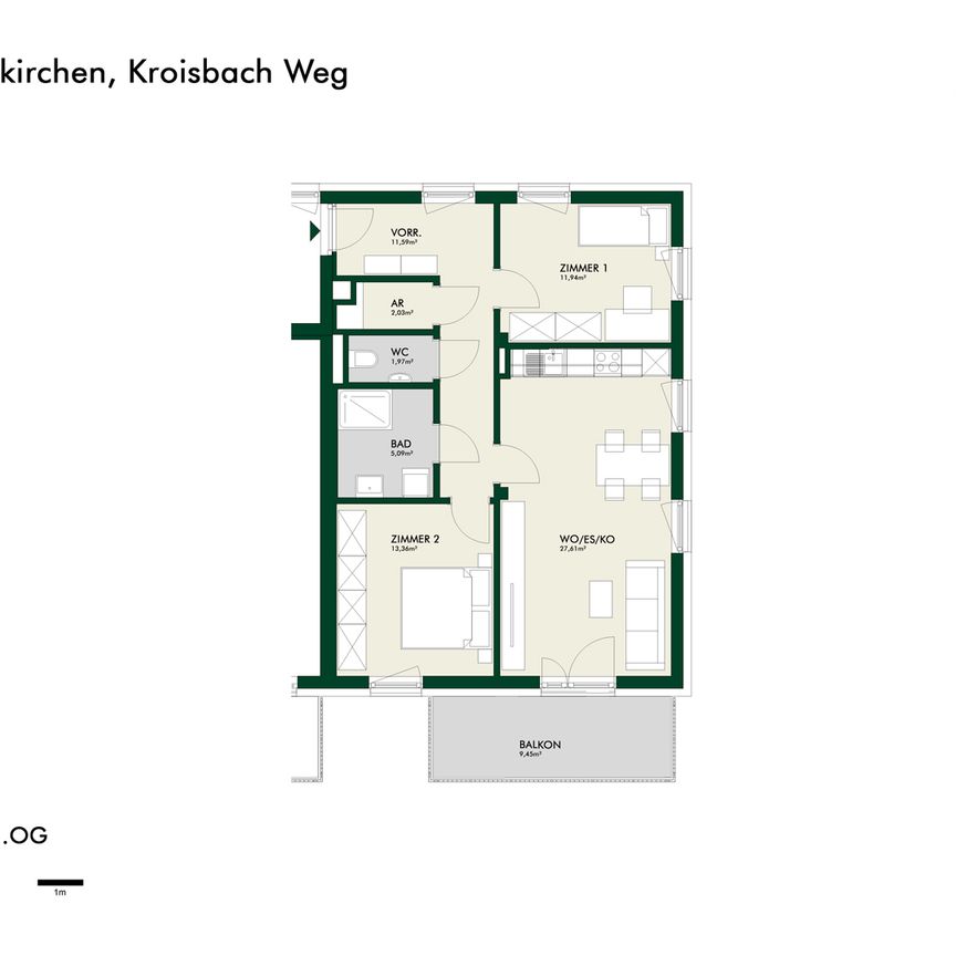 Neubau-Highlight: 3-Zimmer-Erstbezug mit Balkon, Küche und Carportparkplatz - Photo 2