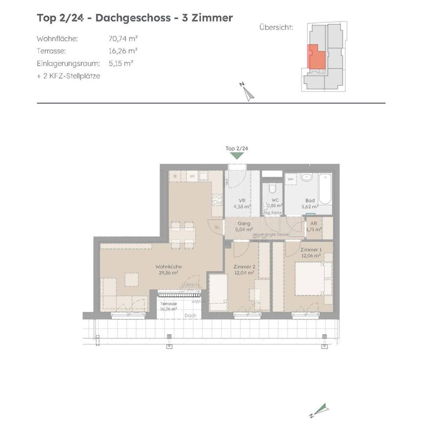 WOHNSERVICEWOHNUNG - 3 Zimmer mit Dachterrasse - Photo 2