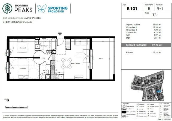 Location appartement 3 pièces - 59.76m² à Tournefeuille (31170) - Photo 1