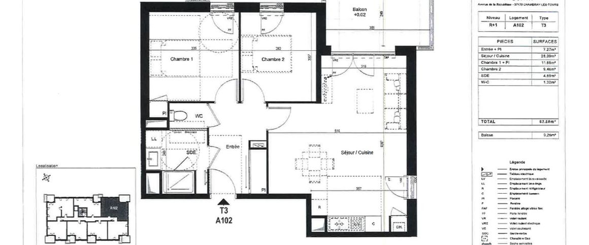 location Appartement T3 DE 62.68m² À CHAMBRAY LES TOURS - Photo 1