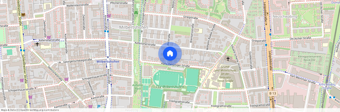 Abtstraße, 80807 München Milbertshofen ca. 4, 8 km north of Munich-center