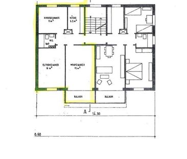 3 Zimmer, 60 m², 2. Stock - Foto 1