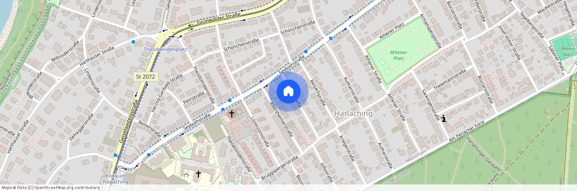 Portiastraße, 81545 München Harlaching ca. 5, 8 km south of Munich-center