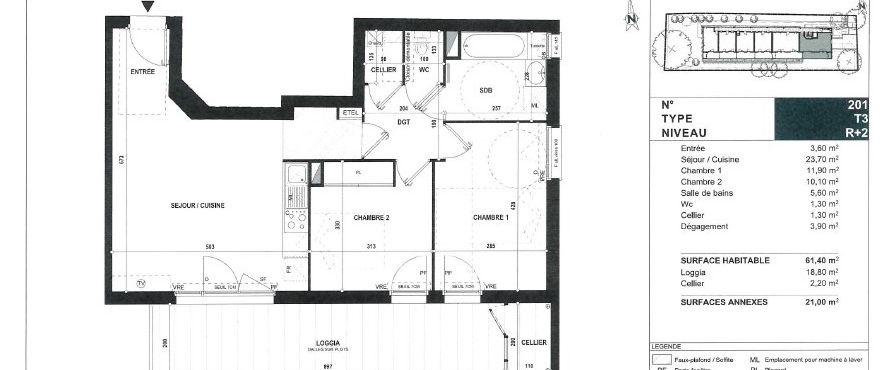 Appartement 3 pièces – 61 m² - Photo 1