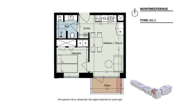 Møntmesterhus – Flot 2-værelses lejlighed med altan samt flere fælles tagterrasser - Foto 1