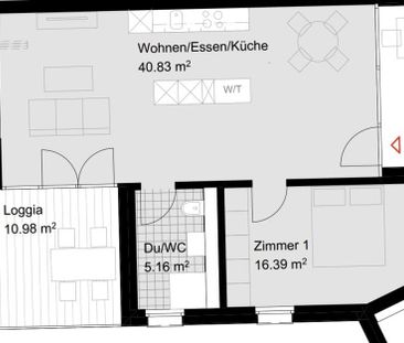 2.5 Zimmer, 63 m², 2. Stock - Foto 2