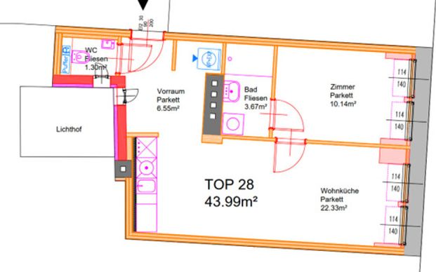 ERSTBEZUG, AUGARTEN-NÄHE, klimatisiertes 44 m2 Dachgeschoss, 2 Zimmer, Komplettküche, Duschbad, Parketten, Brigittenauer Lände - Photo 1