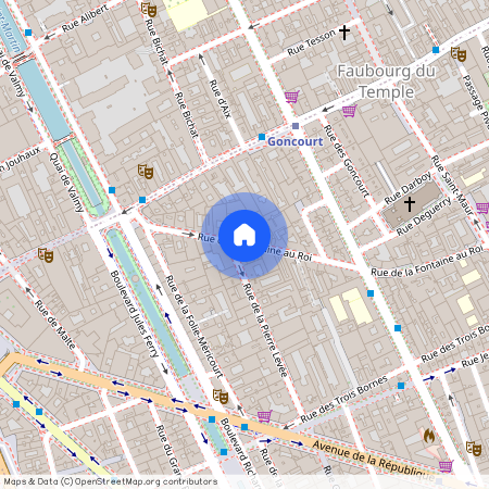 Rue de la Fontaine au Roi entre Ave Parmentier et Rue du Faubourg Temple 75011 Paris (11e arrondissement)