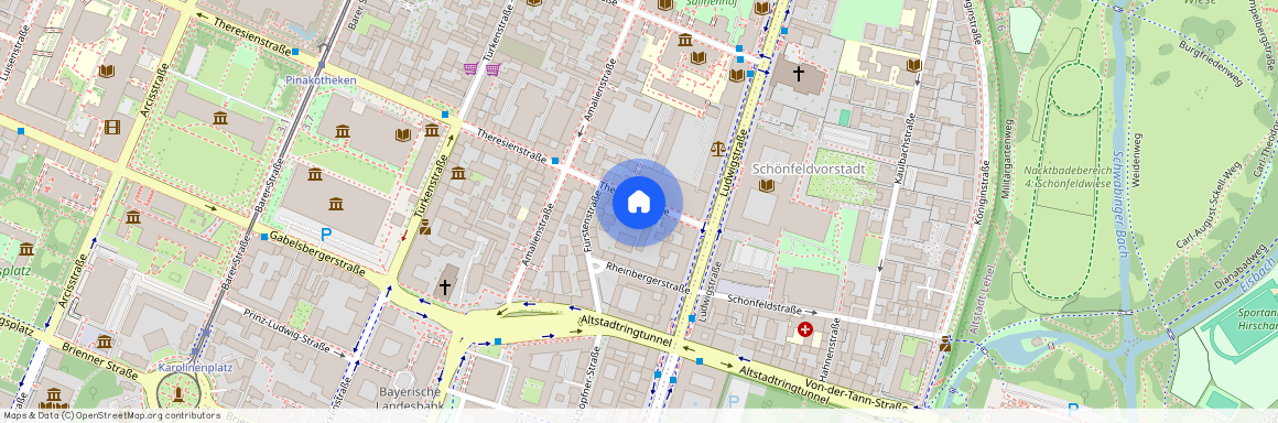 Theresienstraße, 80333 München Maxvorstadt ca. 1, 9 km north-west of Munich-center