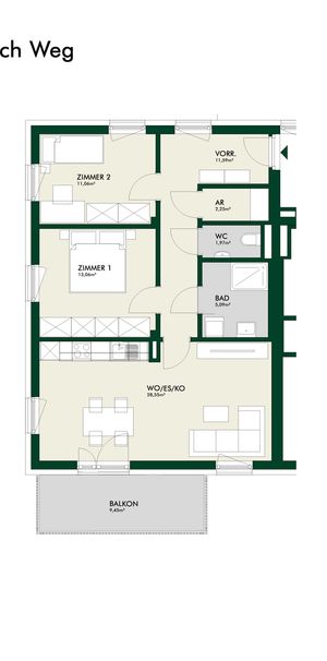 Neubau-Highlight – Stilvolle 3‑Zimmer‑Wohnung mit Küche, Balkon und Carportparkplatz - Photo 2