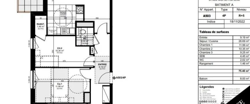 Appartement à louer 4 pièces 75.4m² - Photo 1