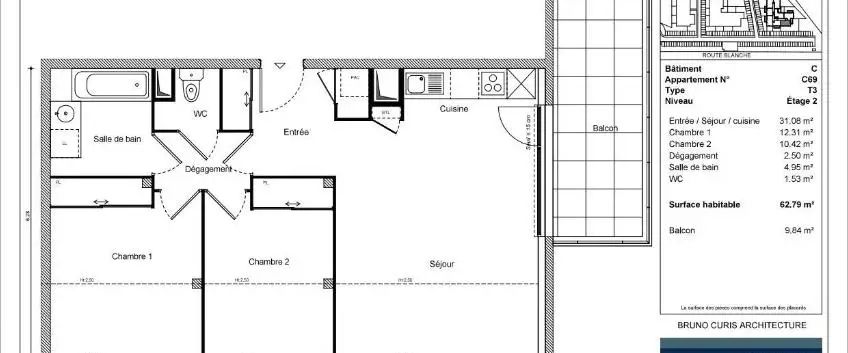 Appartement à louer 3 pièces 62.79m² - Photo 1