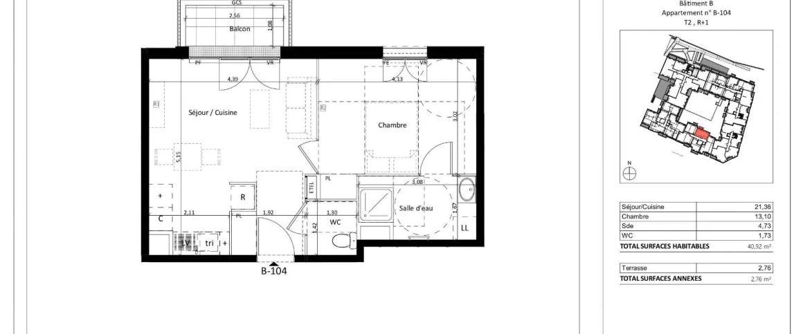 Appartement à louer 2 pièces 40.92m² - Photo 1