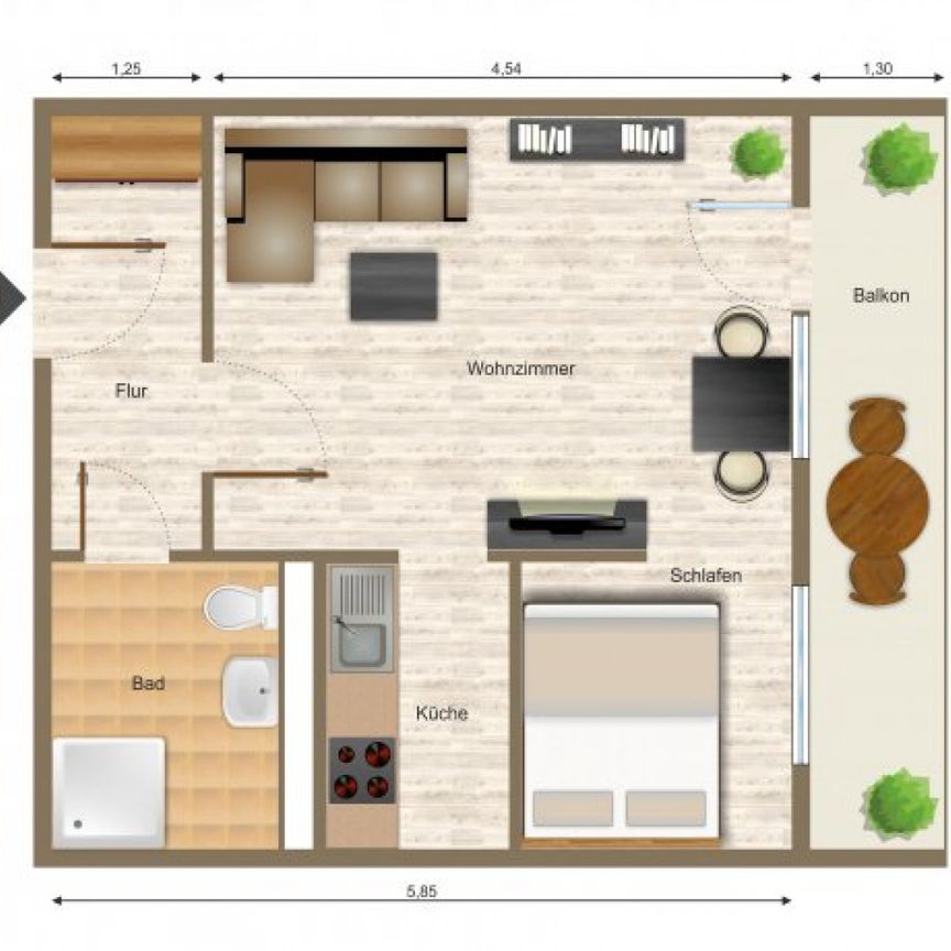 Wohnung, 1 Zimmer (36,22 m²) - Photo 1