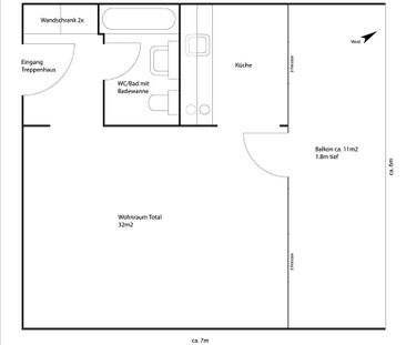 1.5 Zimmer, 33 m², 1. Stock - Foto 6