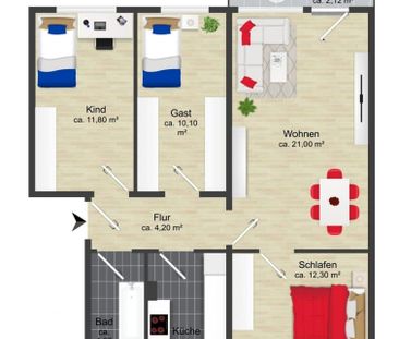 Praktisch geschnittene 4-R-Wohnung mit Tageslichtbad und Balkon - Photo 1